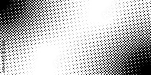 Background with halftone effect. Black and white gradient faded pattern. Wallpaper with noise, pixel or bitmap texture. Duotone grainy print. Manga page template. Vector graphic illustration.