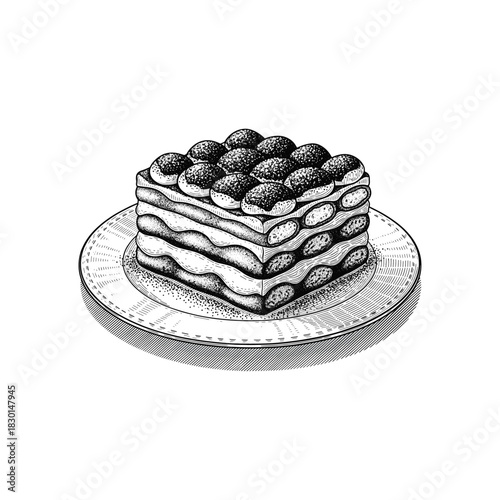 Engraving of Slice of tiramisu cake