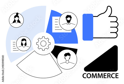 Business teamwork. Business connections linked by profiles, documents, and charts for collaboration. Business strategies involving teamwork and decision-making processes. For marketing, collaboration