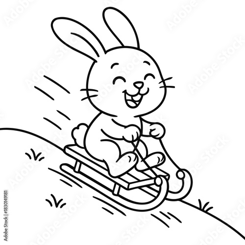 Joyful Bunny on Sled: A cheerful bunny, radiating pure happiness, embarks on a winter sledding adventure. It embodies the innocence of childhood, while also bringing joy and fun