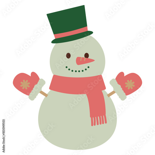 帽子と手袋とマフラーをつけた雪だるまのイラスト