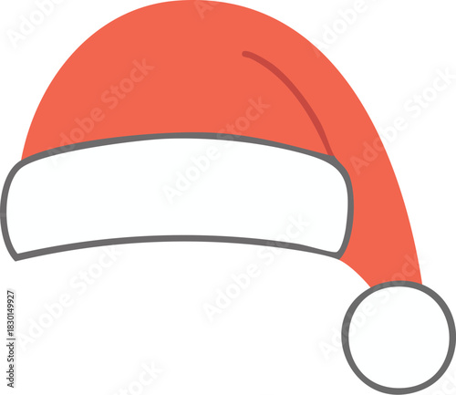 Christmas Santa Hat Icon with Red and White Colors, Festive Holiday Apparel Illustration