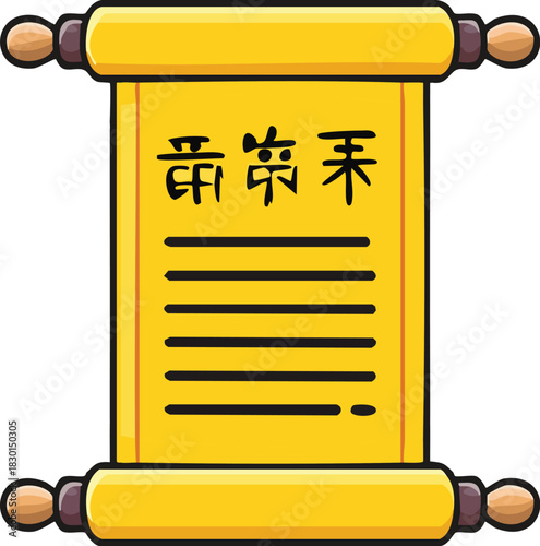 Vibrant illustration of an ancient scroll with text, symbolizing historical documents, traditional wisdom, and cultural heritage for design concepts