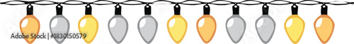 Festive string of light bulbs arranged in a row, perfect for holiday Christmas decorations and celebrations