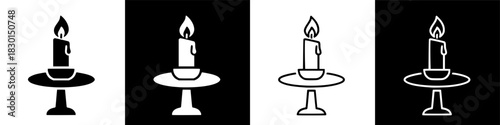 Candle in a candlestick Set of black and white candles for any design purpose