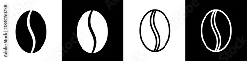 Stylized Coffee Bean Icons A Trio of Black and White Illustrations for Your Beverage Needs