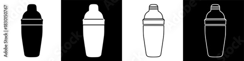 Collection of sleek cocktail shaker icons for modern beverage preparation and mixology, ideal as versatile bar tools and drink mixing design elements for vector graphics