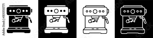 Coffee filter Machine Icon Set Variations in Black and White, Modern Design for Web and Print