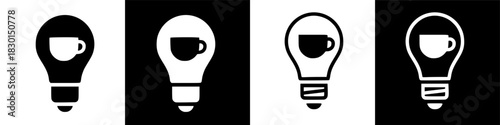 Four lightbulb icons with coffee cup inside, presented in contrasting black and white.
