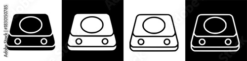 Four variations of a single burner electric stove icon in black and white.