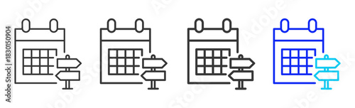 schedule shift icon set collection in creative outline style for business featuring multiple thickness variations suitable for transition planning and strategic flow hub