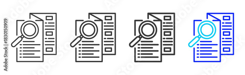 discovery sheet icon set collection in creative outline style for business featuring multiple thickness variations suitable for transition planning and strategic flow hub