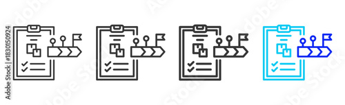 compliance track icon set collection in creative outline style for business featuring multiple thickness variations suitable for transition planning and strategic flow hub