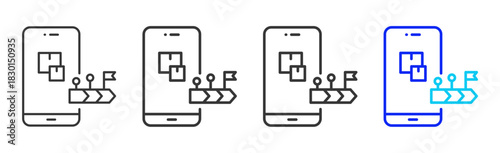 mobile progress icon set collection in creative outline style for business featuring multiple thickness variations suitable for transition planning and strategic flow hub