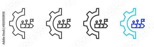 process timeline icon set collection in creative outline style for business featuring multiple thickness variations suitable for transition planning and strategic flow hub