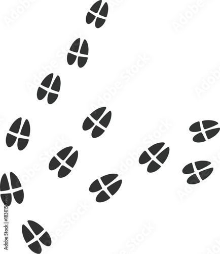 Distinctive pathway formed by numerous cloven hoof prints suggesting the recent movement of wildlife across a soft surface or terrain, perfect for natural history or tracking designs