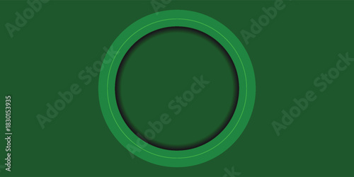 Minimalist abstract graphic of a green circular frame with an inner shadow on a dark green background.