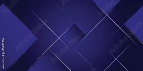 Elegant abstract background featuring overlapping dark blue geometric layers with subtle gradients and thin, intersecting metallic lines.
