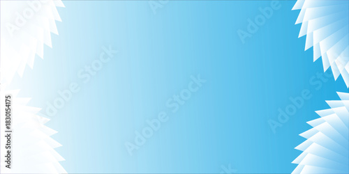 Abstract light blue gradient background with white geometric spiky shapes in the corners.