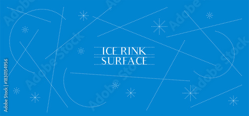 Ice Rink Texture with Hockey Arena Lines. Blue Winter Surface Pattern Showing Frozen Tracks and Frost Effects for Sport Backgrounds and Ice Skating Illustrations.