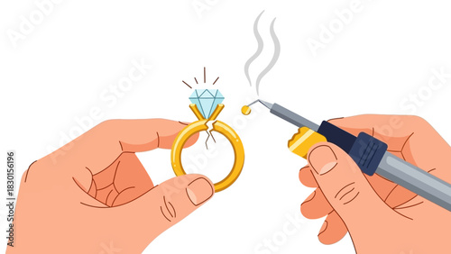 Jeweler Repairing Broken Ring with Diamond Soldering and Craftsmanship Illustration