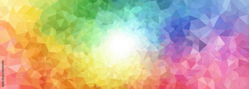 Fototapeta premium Abstract geometric pattern with colorful triangles featuring vibrant mosaic design with rainbow gradients