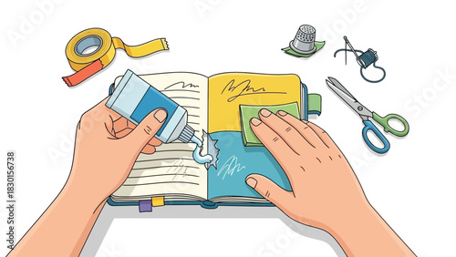 Crafting a Personal Journal Hands Adding Texture to a Diary