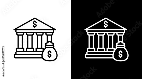 Bank With Icon Set Design