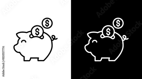 Piggy Bank With Icon Set Design