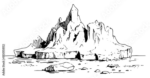 Hand Drawn Iceberg Floating in Arctic Sea Winter Vector Illustration