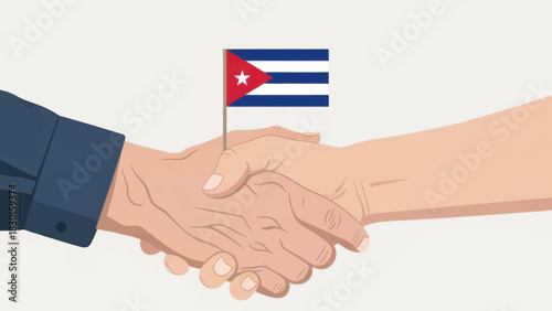 Handshake with a cuba flag. Symbol of agreement or friendship between the countries.
