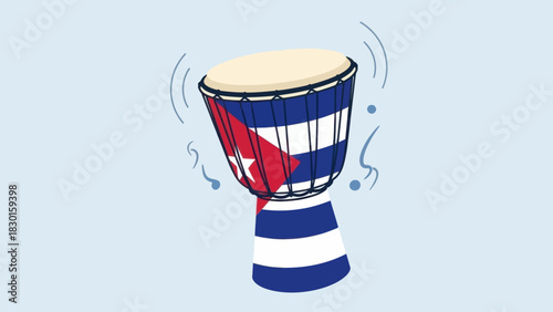 Cuban drum with flag design and musical notes, symbolizing music and culture of cuba.