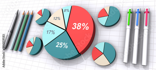 3Dの円グラフと文房具
