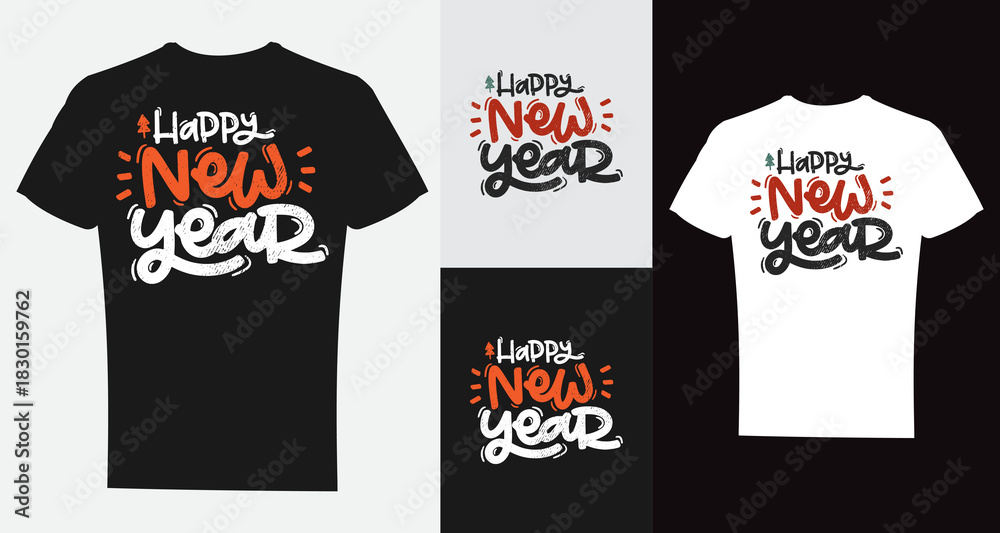 Fototapeta premium New Year 2026 T-Shirt Design – New Year t-shirt, New Year t-shirt template, New Year typography t-shirt, Festive Typography, Celebration Vector, Party Graphic