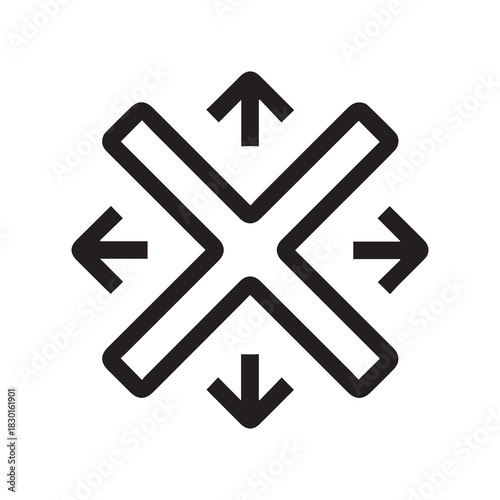 Black Expansion Arrows Icon on White Background, Directional Symbol