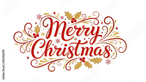 Merry christmas lettering with holly berry