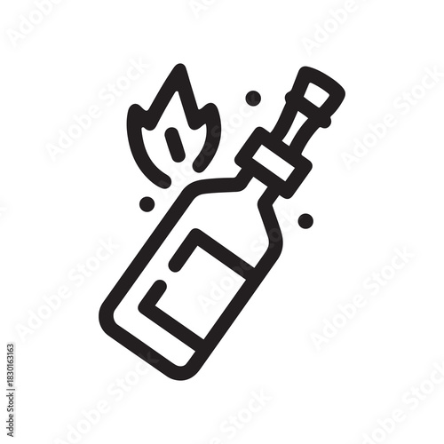 Isolated Outline of a Molotov Burning with Flames and Splatter