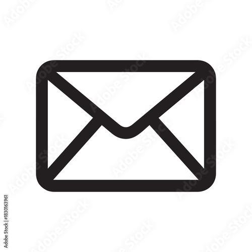 Simple Black Outline of an Envelope on a White Background, Minimalist Design