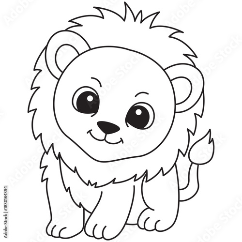 Friendly lion outline designed for coloring pages, flashcards, or safari-themed learning materials with regal charm