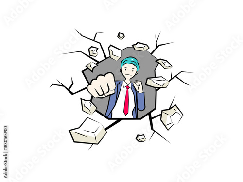 厳しい仕事の壁を打ち破るビジネスマン