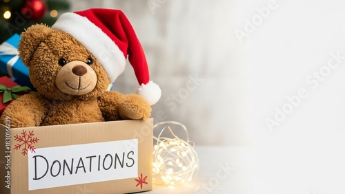 Christmas Toy Donations Box with Teddy Bear for Charity Giving During Holiday Season