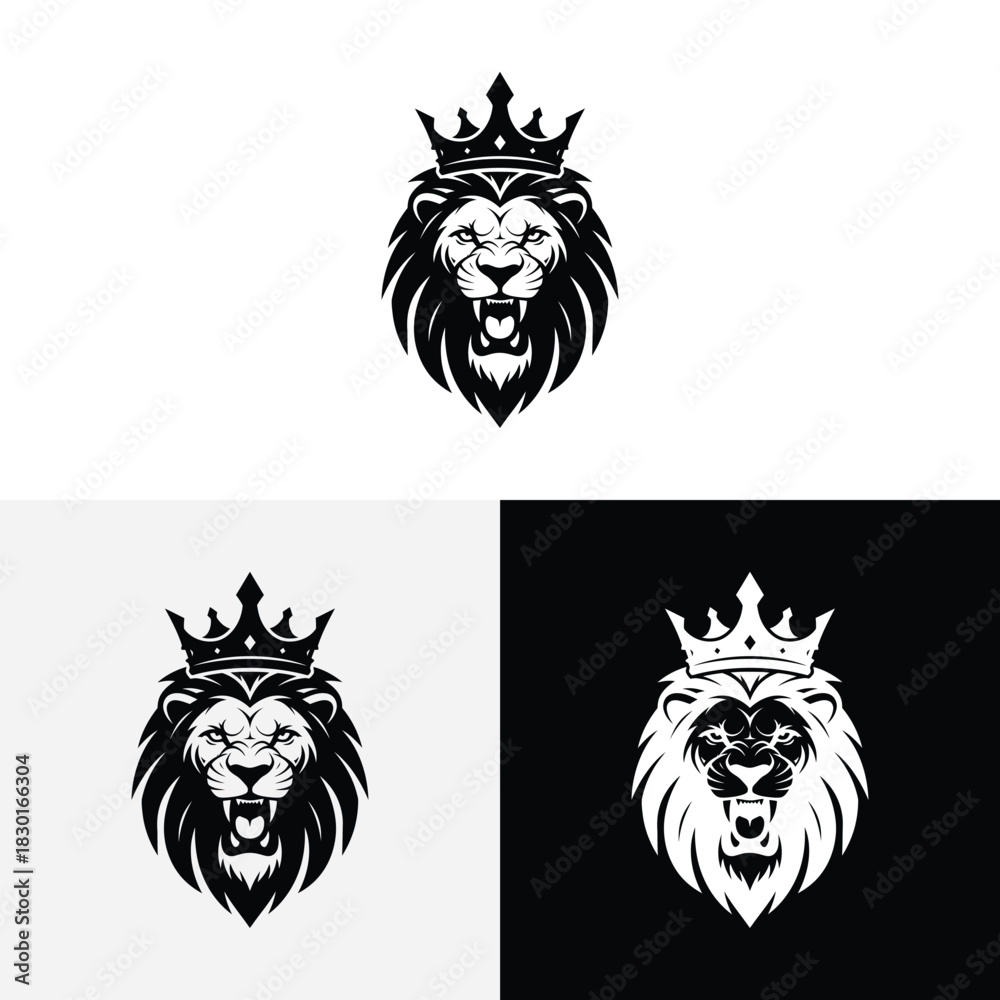 Fototapeta premium Lion with crown on head logo illustration