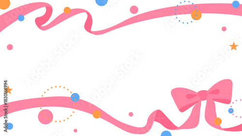 リボンのデコレーションフレーム、円形オブジェクト、ポップなデザイン、16：9サイズ