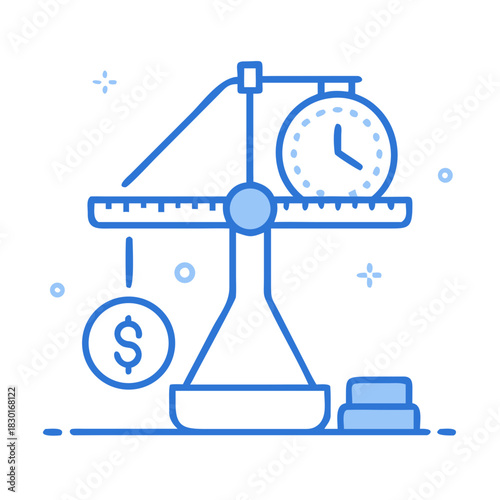 Specific design icon representing utility of balancing time and money, showcasing importance of both in decision making