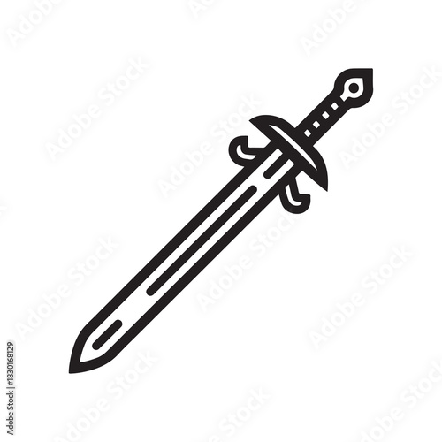 Black and White of Sword with Intricate Hilt