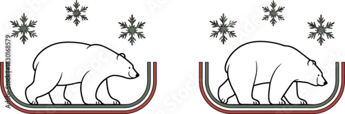 Two Polar Bears in Sleds with Snowflakes