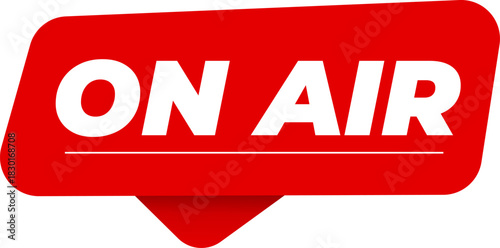 Bright red ON AIR sign indicating a live radio or television broadcast, an essential graphic element for media production and the entertainment industry, real-time communication