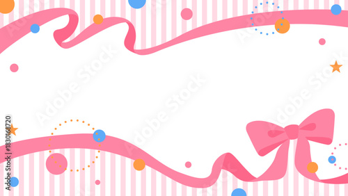 リボンのデコレーションフレーム、円形オブジェクト、ポップなデザイン、16：9サイズ