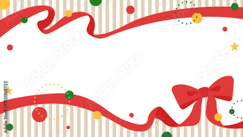 リボンのデコレーションフレーム、円形オブジェクト、ポップなデザイン、16：9サイズ