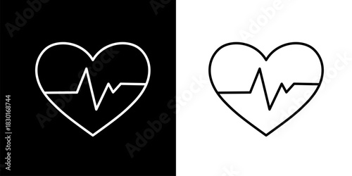 Heart rate ECG line graph over a heart-shaped medical symbol, essential icon for health monitoring, fitness and cardiology concepts, vital signs and wellness tracking